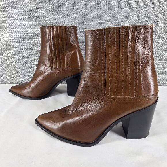 ZARA BASIC WOMEN'S BROWN LEATHER BLOCK HEEL ANKLE BOOTS SIZE EU 37 - US 6.5 - 7 - Picture 2 of 11